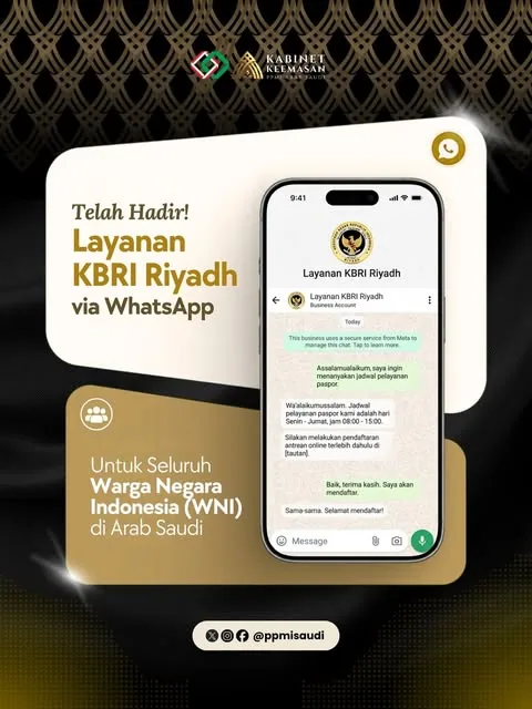 LAYANAN KBRI RIYADH KINI HADIR VIA WHATSAPP! 📲